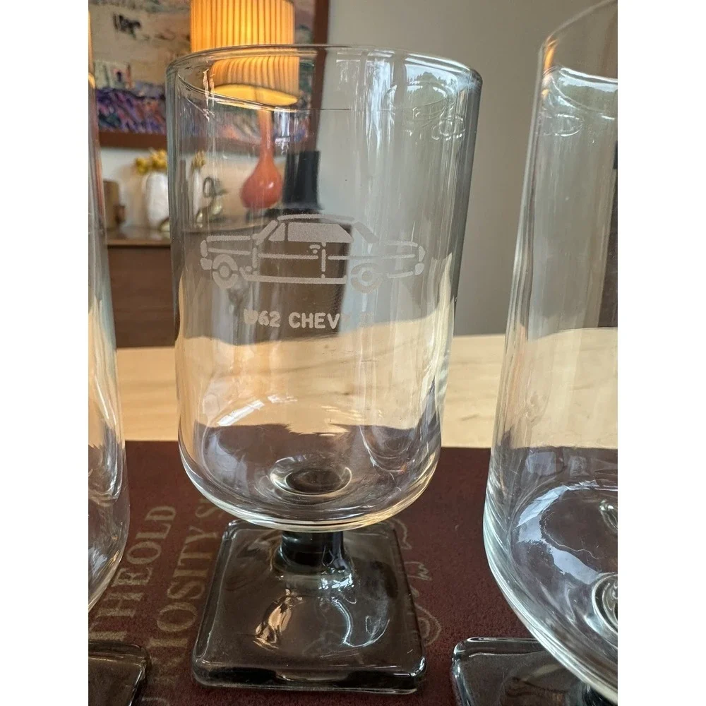 RARE Find VINTAGE Federal Glass Nordic Midnight Pedestal Etched Cars SEE PICS